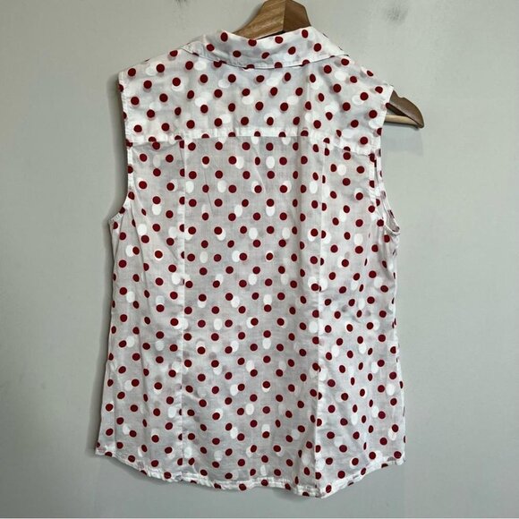 Karen Scott Womens Size Medium Red White Polka Dot Sleeveless Button Up Blouse - Picture 2 of 9
